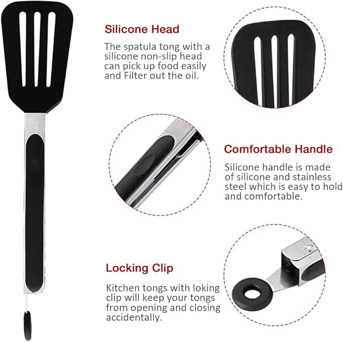 Mini Silicone Serving Tongs Set of 3, Small Kitchen Tongs (7 inch) with Silicone Tips and Stainless Steel Handle, Cooking Tongs for Salads, Pasta, Steaks, Vegetables