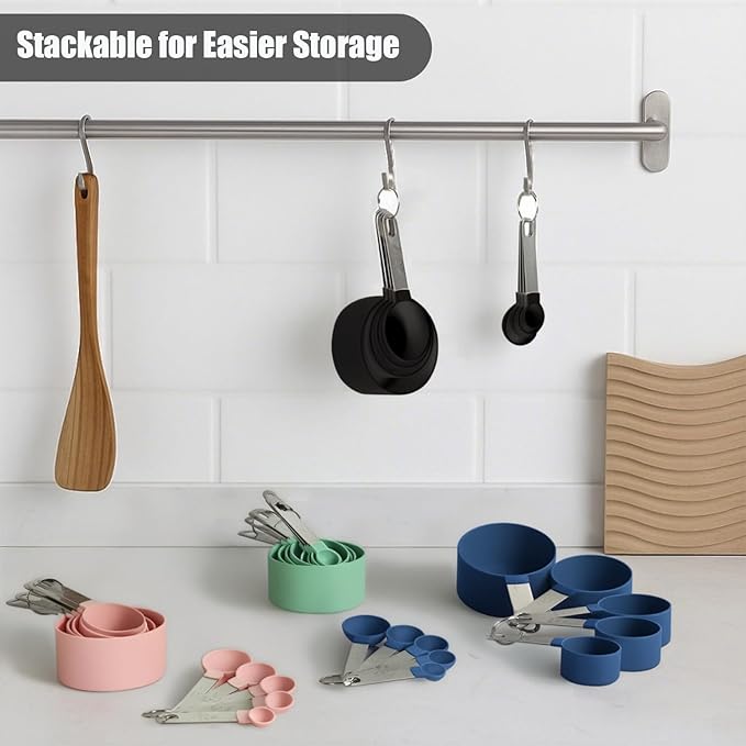 Measuring Cups and Spoons Set, 10-Piece Stackable Kitchen Tools with Stainless Steel Handles, Nesting Measurement Gadgets for Cooking & Baking (mint green)