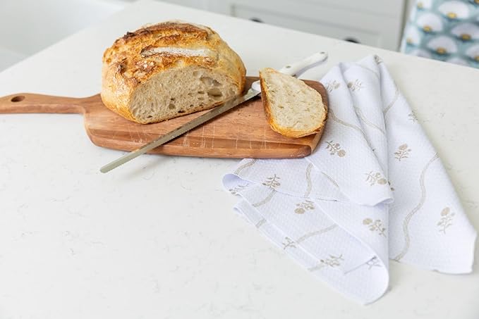 Premium Kitchen Tea Towel | Microfiber Waffle Weave | Quick Dry | Super Absorbent | Double-Sided Designer Prints | 2 Pack (Navy Dandelion)