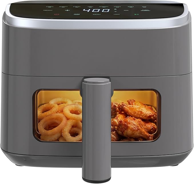 OLIXIS 4QT Air Fryer with Visible Window, 1500W Digital Touchscreen Air Fryer with 8 Presets, Auto Shut Off & Nonstick Dishwasher Safe Basket, 60-Min Timer, Max 400°F, Grey