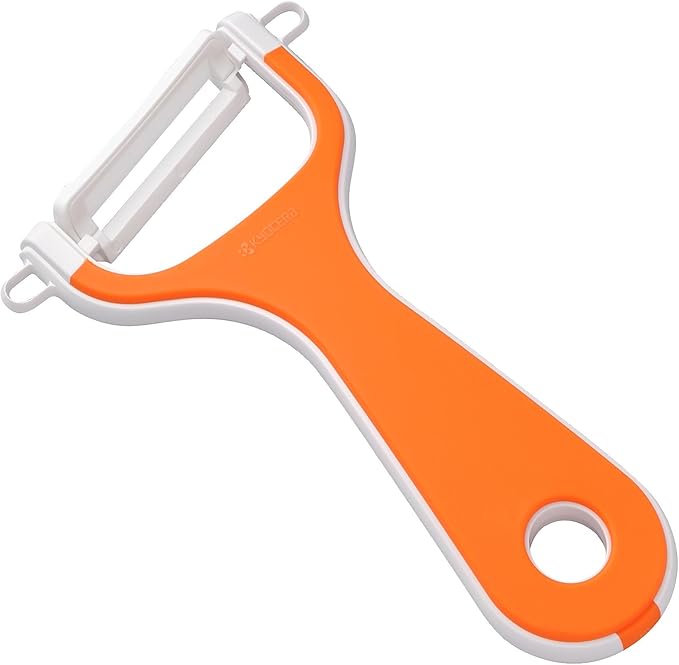 Kyocera CP-NA10X-OR Ceramic Peeler, Rust Free, Easy to Clean Peeler, Orange, Oblique Blade Type, Light and Sharp to Use, Lasting Sharpness, No Chance, Disinfecting Bleaching, Rubber Handle, Made in