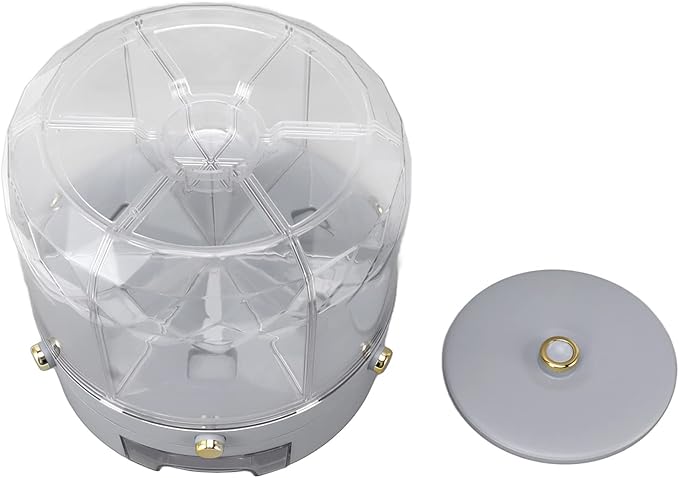 Grain Storage Container Rotatable Rice Dispenser Box 6 Grid Grain Dispenser 360 Degree Rotating Food Dispenser Cereal Dispenser Countertop for Beans Rice Grains(grey)