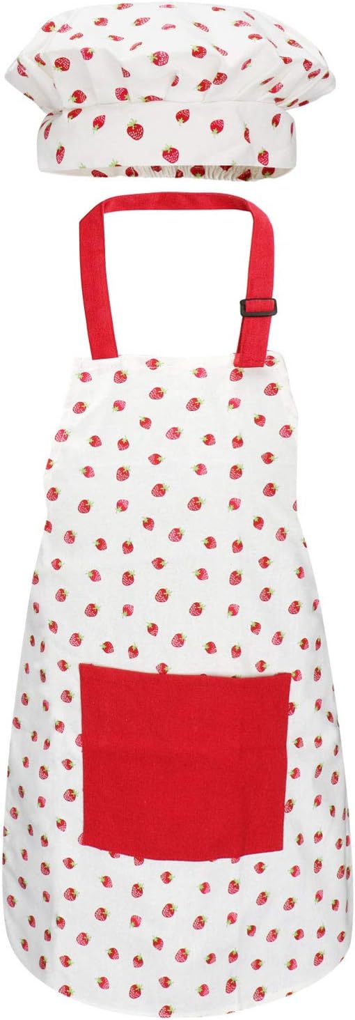 Jennice House Kids Apron and Chef Hat Set, Cute Children Baking Aprons for Cooking Baby Baking Aprons