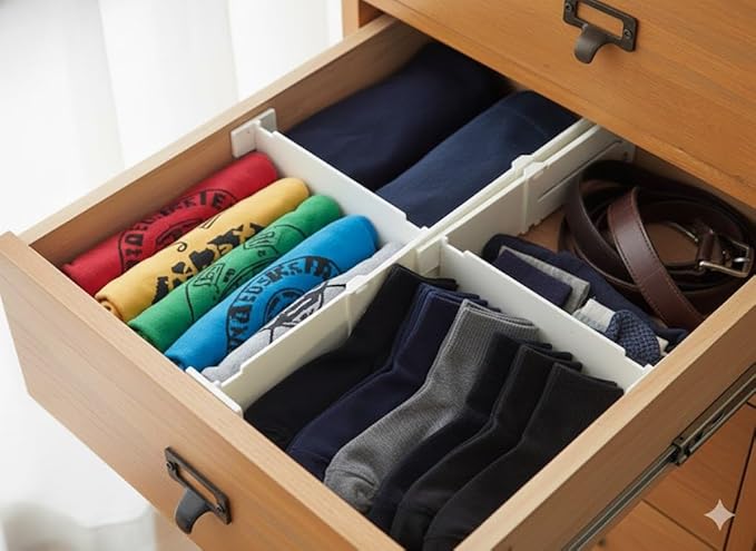 3 Count - Adjustable Drawer Dividers and Separators | Expandable Length from 12.7 to 21.4 Inches | Multipurpose Organizer for Cosmetics, Tools, and Clothes | Plastic Dresser Drawer Organizer (White)