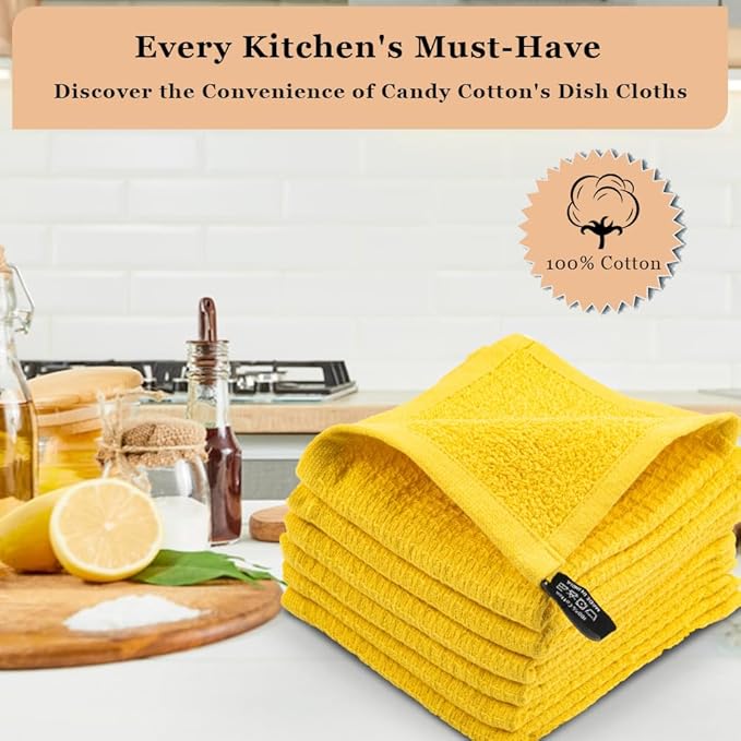 DishCloths Kitchen|Waffle Terry Check Weave Hand Towels|Cotton 12x12" Reusable Dish Rags Washing Scrub Cleaning Dishes|Dish Bar Mop Towels Hand Wipes|Spring Easter Basket Decor|6 Pc -Lemon Yellow