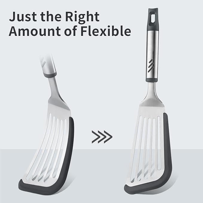 Silicone Spatula - Fish Spatula for Non Stick Frying Pan - Flexible Slotted Turner for Cooking and Flipping - Stainless Steel Egg Flipper with Silicone Edge - Heat Resistant - Dishwasher Safe