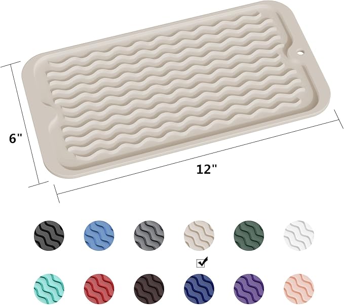 ZLR Silicone Sponge Holder & Sink Caddy Tray (6" x 12") - Narrow Dish Drying Mat for Kitchen Counter - Waterproof Soap Dispenser Organizer, Non-Slip Bathroom Vanity Tray (Cassava White)