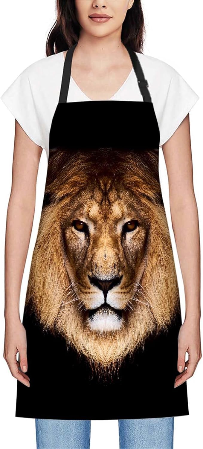 oFloral Lion Bib Apron with Adjustable Neck for Men Women,Suitable for Home Kitchen Cooking Waitress Chef Grill Bistro Baking BBQ Apron