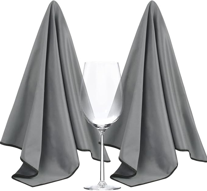 SINLAND Microfiber Glass Polishing Cloths Large Size Thick Lintless Drying Towels for Wine Glasses Stemware Dishes Stainless Appliances 20 Inch X 25 Inch Pack of 2 Dark Grey