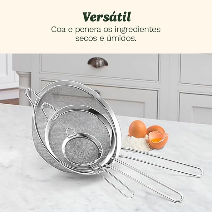 Cuisinart Mesh Strainers, 3 Count Stainless Steel Mesh Strainers for Kitchen, Fine Mesh Kitchen Strainer Set for Sifting, Straining & Cooking, Silver, CTG-00-3MS