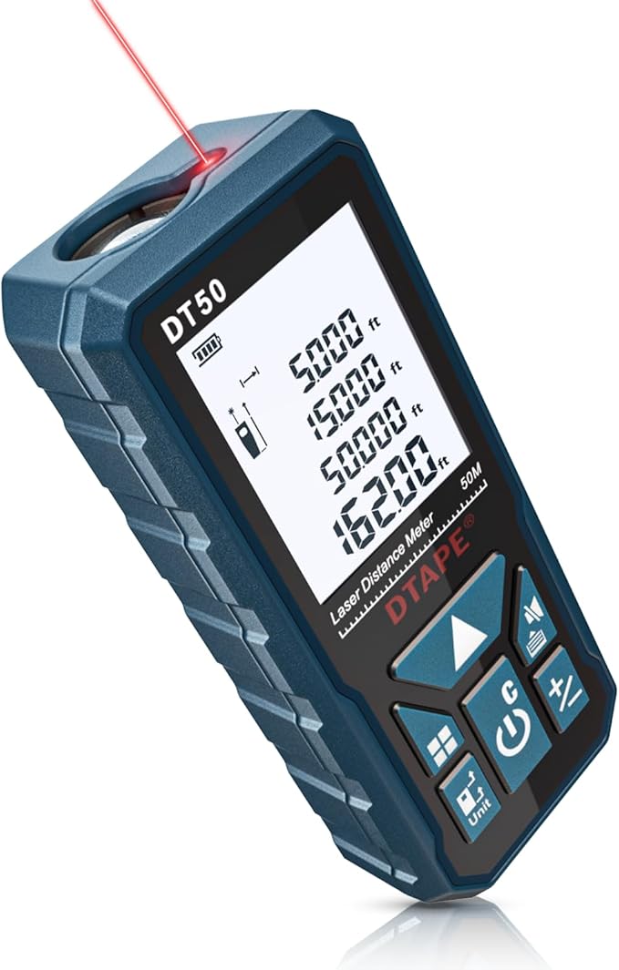 Laser Measure, DTAPE Digital Laser Distance Meter, Upgraded High-Accuracy Laser Measuring Tool, Electronic Tape Measure, 2" Backlit LCD Display, Area/Volume/Indirect Measurement, in/Ft/Ft+in/M
