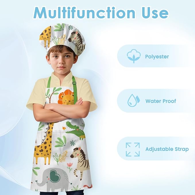 SANDJEST Kids Apron with Chefs Hat Set, Kitchen Apron Gifts