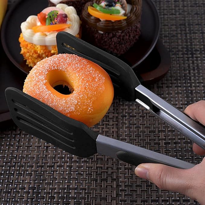 Mini Silicone Serving Tongs Set of 3, Small Kitchen Tongs (7 inch) with Silicone Tips and Stainless Steel Handle, Cooking Tongs for Salads, Pasta, Steaks, Vegetables
