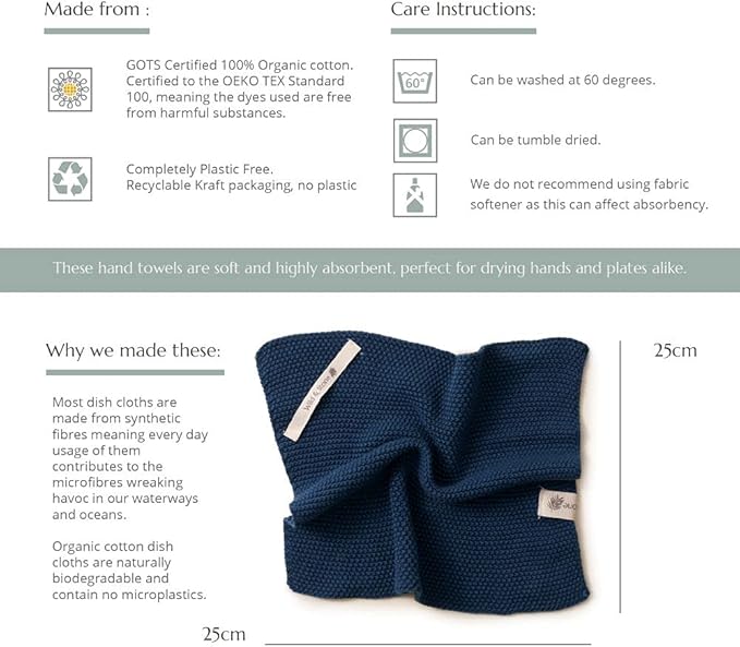Wild & Stone | Organic Cotton Dish Cloth | Eco-Friendly Kitchen Cloth | Biodegradable & Compostable Cleaning Cloth | Ocean