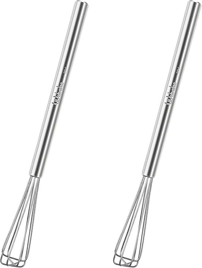 Webake Mini Whisks 10.25" Stainless Steel Small Espresso Whisks, Tiny Coffee Distribution, Square Bar Whisk for Professional or Home, Set of 2