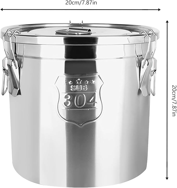 6L/1.31gal Stainless Steel Airtight Canister, Food Storage Canisters with Airtight Lid&Locking Clamp, Rice Cereal Grain Canisters Container, Storager Bucket for Flour, Coffee Bean, Sugar, Cookie, Milk