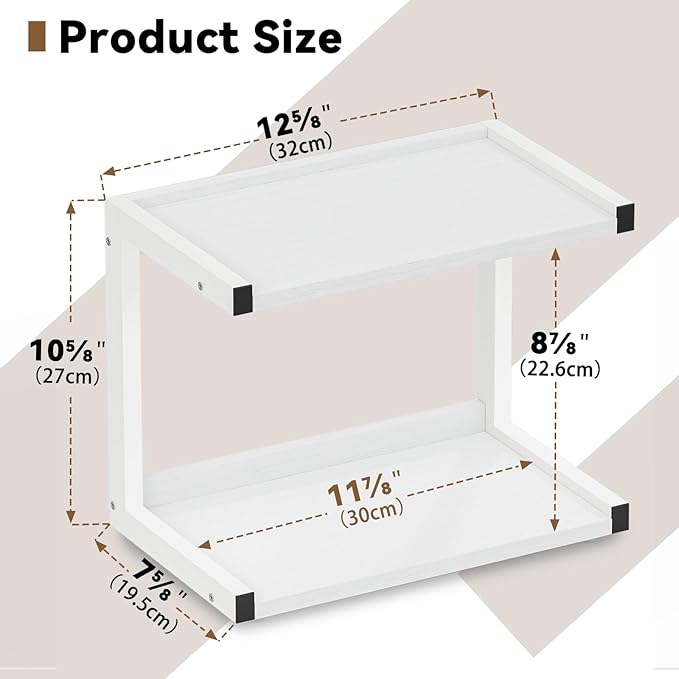 MARTY 2 Tier 12.6"x7.7" Counter Shelf Organizer Kitchen Spice Rack for Countertop, Coffee Station Organizer for Mugs Cups, Wood Shelf Desk Storage Organizer for Bathroom Home Office (White)
