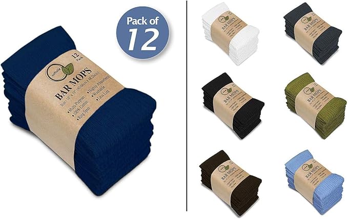 Softolle Bar Mop Towels, Pack of 12-16x19 Inches - 100% Cotton Super Absorbent Towels, Multi-Purpose for Home and Bar Cleaning (Navy Blue)