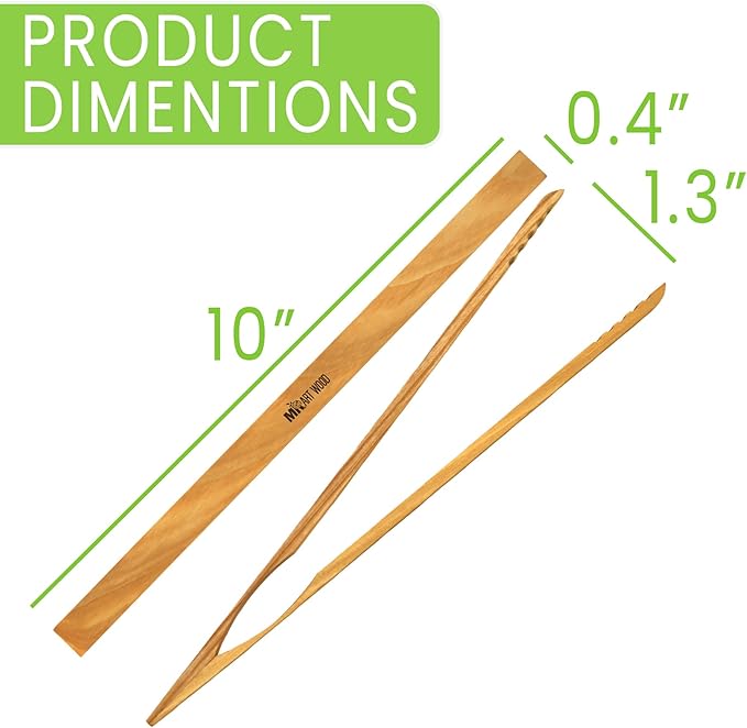 4 Pcs Wooden Toaster Tongs | 10-Inch Premium Ashwood Kitchen Utensils | Easy-Grip, Anti-Slip Design for Toast, Fruits, Bread, Pickles, Bacon, BBQ, and Parties