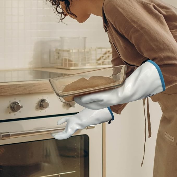 Silicone Oven Gloves, Heat Resistant Oven Gloves with Fingers, Kitchen Oven Mitts Smoker Barbecue Gloves for Baking, Grilling, Cooking, Food Grade, Waterproof, (10)