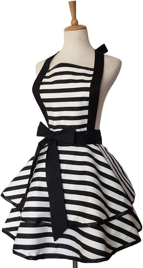 Hyzrz Lovely Handmade Cotton Retro Aprons for Women Girls Cake Kitchen Cook Apron for Mother's Gift (Black)