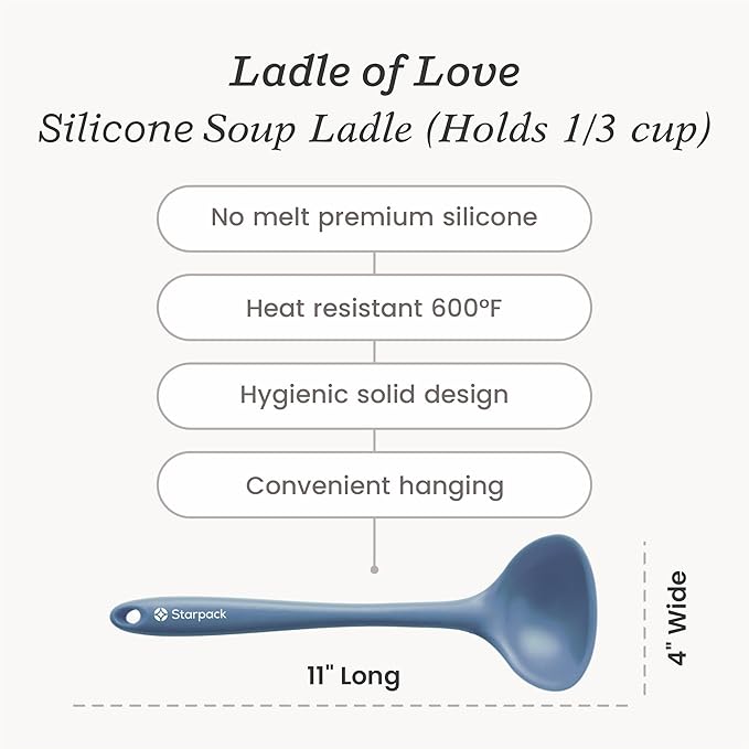 Starpack 'Ladle of Love' Premium Silicone Ladle - High Heat Resistant to 600F - Non Stick - LFGB Grade