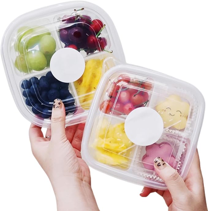 50 Pcs Disposable Bento Snack Containers with Lids, 4 Compartment Divided Lunchable Containers, Leakproof Food Prep Containers for Meal Prep, Take-Out Travel Work, BPA Free