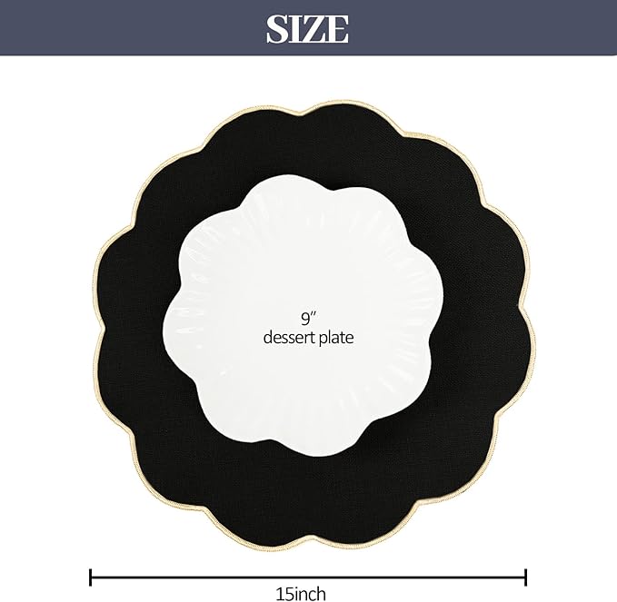 AHHFSMEI Round Faux Linen Placemats Set of 6 Heat Resistant Non-Slip Stain Proof Table Mats for Kitchen Dining Elegant Decor Place Mats (6, Black)