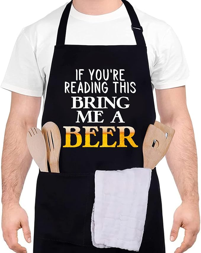 Funny apron for men Adjustable Waterproof with Pockets for Cooking Baking BBQ Gift Apron for Day, Birthday Gifts