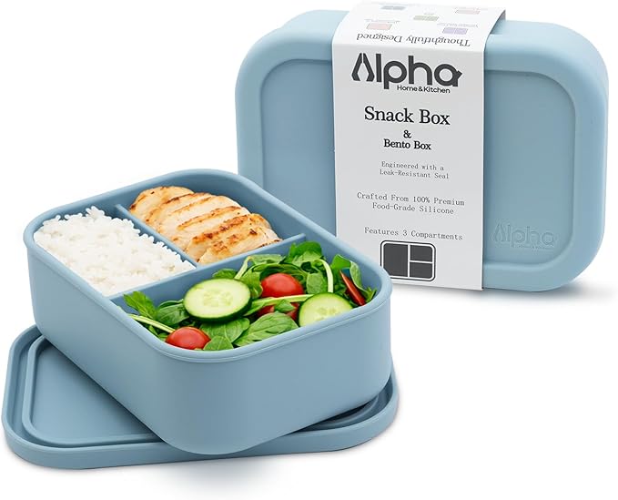 3 Compartment Silicone Bento Box for Kids – BPA Free Snack Container, Leak-Resistant School Lunch Box, Small Portions, Easy to Clean, Dishwasher Safe
