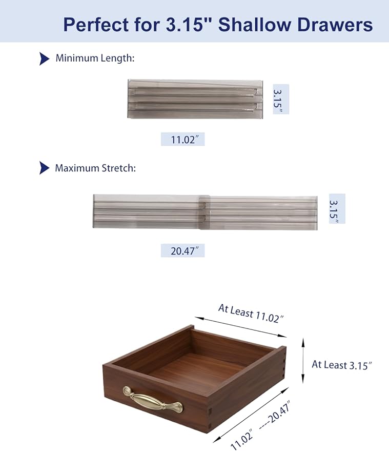 Smoky Gray Drawer Dividers with Non-Slip Adhesive, 5 Pack Adjustable Drawer Dividers for Clothes & Makeup, 3.15" Deep Plastic Drawer Separators for Dresser, Office Desk & Bathroom Cabinet