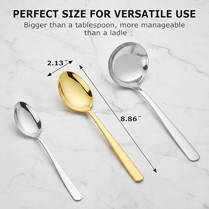 Serving Spoon x 2,Slotted Serving Spoon x 2,Serving Forks x 2,RTT 9 Inch Stainless Steel Catering Serving Utensils for Party Buffet Dinner Banquet Kitchen Basics (Golden Titanium Finish)