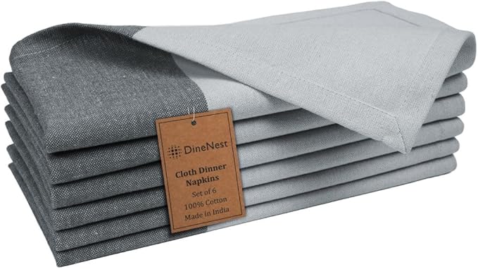 Cloth Dinner Napkins 100% Cotton Set of 6 - Soft Durable Reusable Table Napkins - for Dining Weddings Parties Holidays Easter and Everyday Use - 18x18 Inch Cloth Napkins Grey