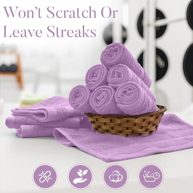 DAN RIVER 12-Pack Premium 100% Cotton Lavendar Face Towels for Bathroom - Reusable Face Wash Cloths for Showering 12x12 Inches - 550 GSM Super Soft & Absorbent Luxury WashCloths for Body, Spa & Gym