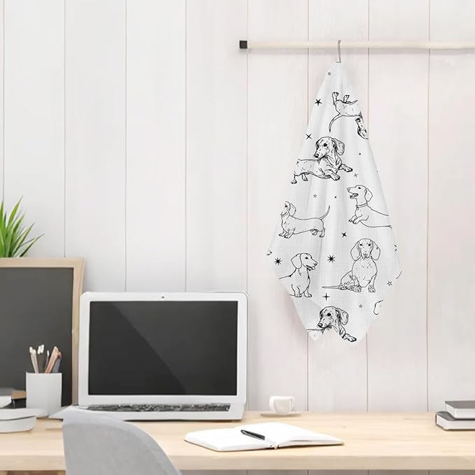 Jztco Cute Dachshund Kitchen Towels 24x14 Inch, Dachshund Gifts Reusable Dish Towels for Kitchen Bathroom Decor, Waffle Weave Hand Cloth Tea Towel, Cute Weiner Dog Gifts for Women Mom