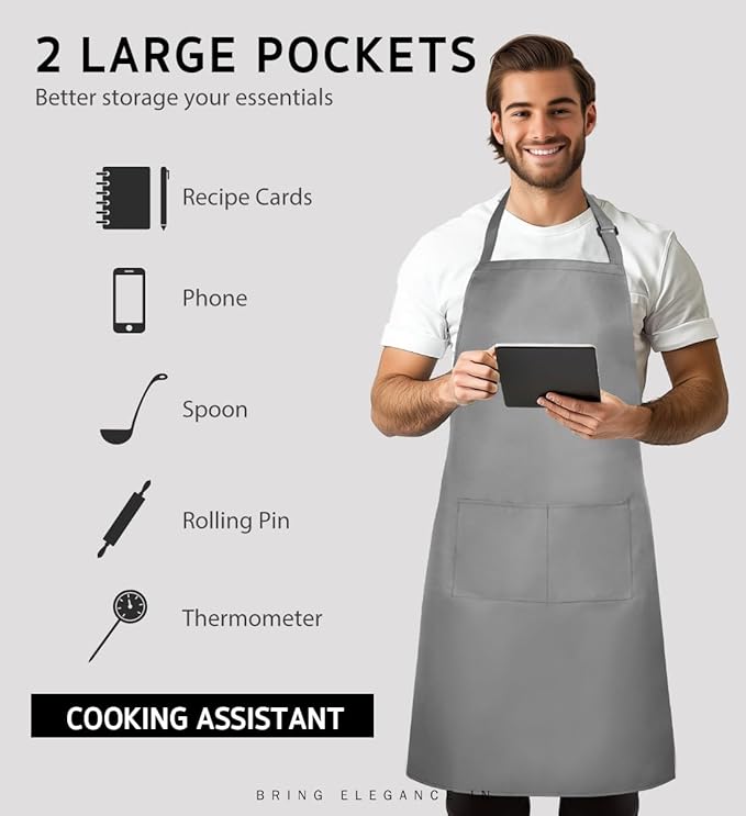 Syntus Apron for Men Women, Adjustable Cooking Kitchen Chef Aprons with 2 Pockets, Cotton/Polycotton/Polyester