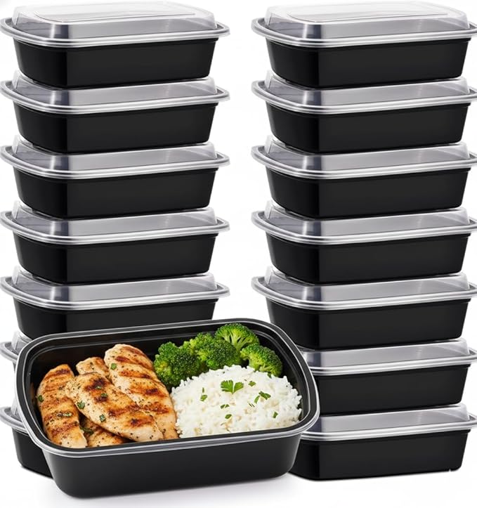 Uni-Pak Meal Prep Containers with Lids, Reusable 32oz Rectangle Food Storage, Sturdy Leakproof, Microwave Freezer Dishwasher Safe, To-Go Takeout Plastic Containers, 50 Pack (100-Piece) – 60816 60816