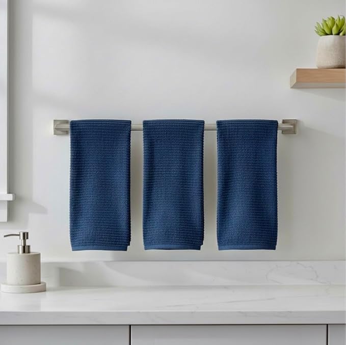 Serafina Home Royal Nautical Blue Kitchen Hand Dish Towels: Oversized 28" x 18",100% Cotton Cloth Soft Cleaning Drying Absorbent Set of 3 Multipurpose for Everyday Use (Royal Blue)