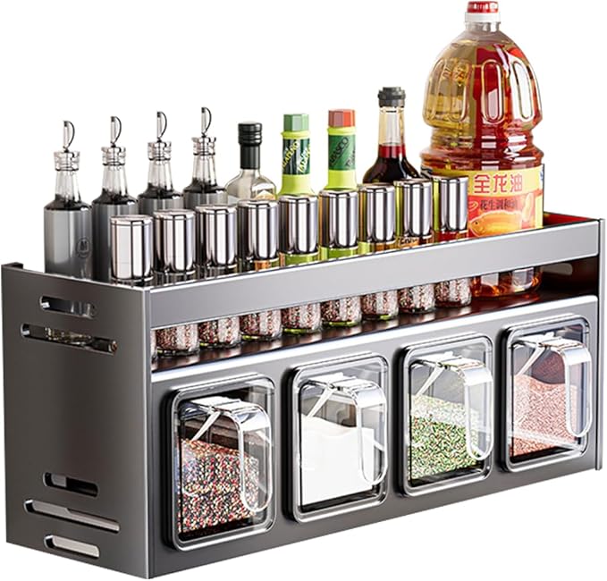 Kitchen Spice Rack Wall Mount Hanging Seasoning Box Over Stove Hanging Shelf Seasoning Jar Organizer for Sugar Salt Pepper (4 Box)
