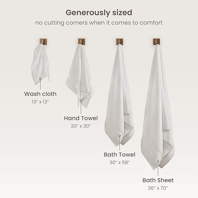 BIOWEAVES 100% Organic Cotton 700 GSM Plush 6-Piece Towel Set GOTS Certified, 2 Bath Towels, 2 Hand Towels & 2 Washcloths - Ivory