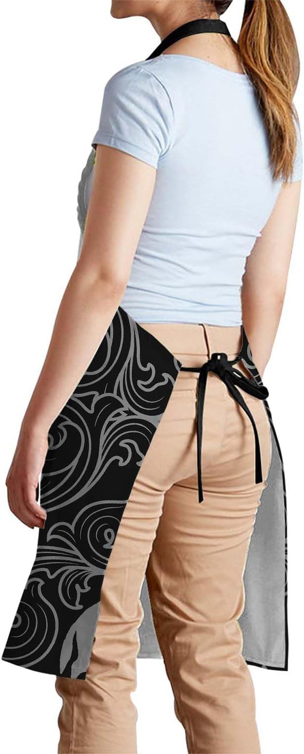 oFloral Human Skull Halloween Apron,Adjustable Neck Bib Apron for Men Women,Suitable for Kitchen Cooking Waitress Chef Apron