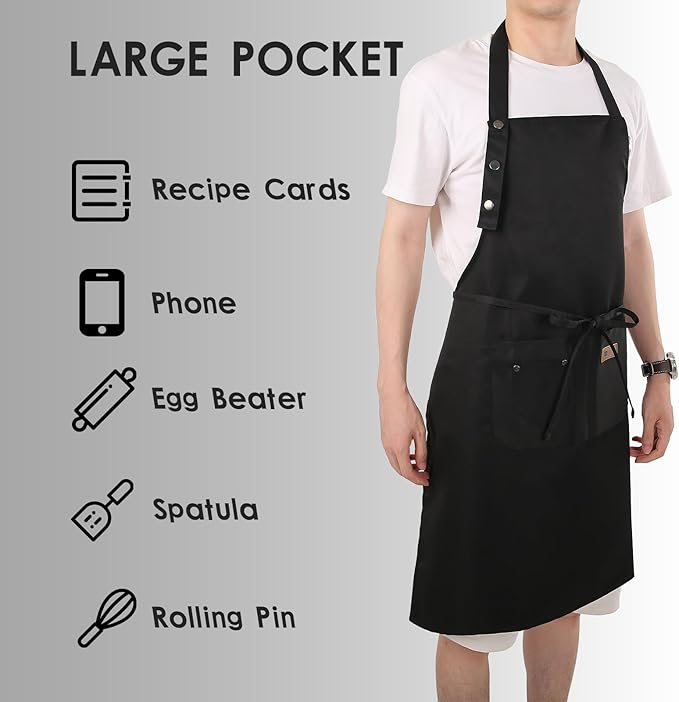 Yuubin Extra Large Aprons for Men Adjustable Button Apron with Pockets Chef Cooking Kitchen Aprons Women,Water&Oil Resistant
