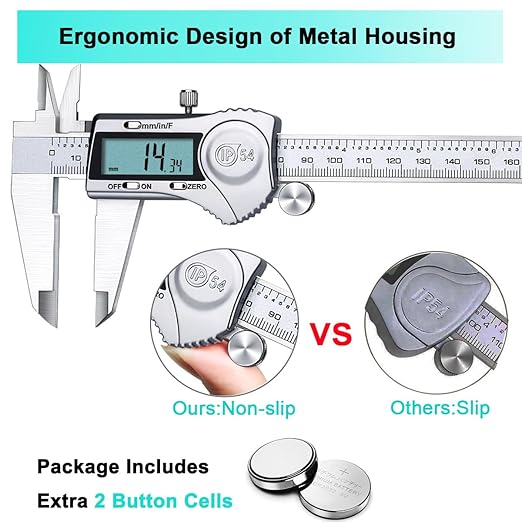 Kynup Digital Caliper, 12 Inch Caliper Measuring Tool with Stainless Steel, IP54 Splash Proof Protection Design, Large LCD Screen, Easy Switch from Inch Metric Fraction (300mm)
