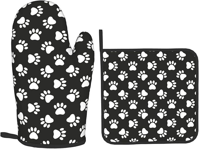 Dog and Cat Paw Print Oven Mitts and Pot Holders Heat Resistant Oven Mitts Safe for Baking Cooking BBQ