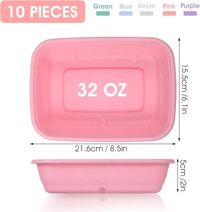 MAQUITA 10PCS Meal Prep Containers 1-Compartment, Wheat Straw Microwave Bento Lunch Box with Lids, Reusable & Stackable Food Storage Containers, Dishwasher Freezer Safe BPA Free