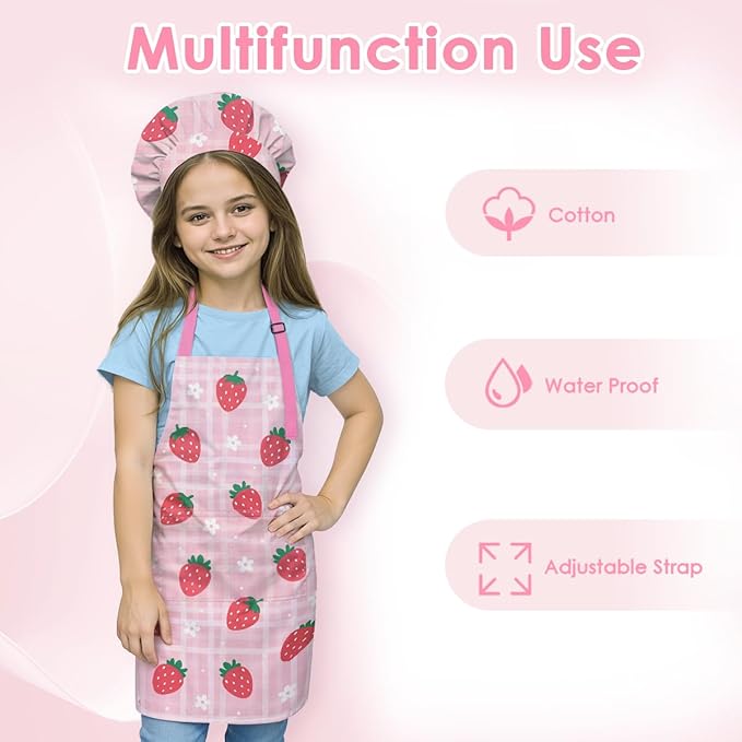 SANDJEST Kids Apron with Chefs Hat Set, Kitchen Apron Gifts
