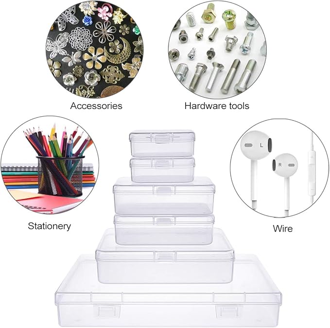Goodma 24 Pieces Mixed Sizes Rectangular Empty Mini Clear Plastic Organizer Storage Box Containers with Hinged Lids for Small Items and Other Craft Projects