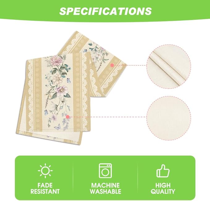 Artoid Mode Yellow Printed Lace Floral 210 GSM Spring Table Runner, Seasonal Summer Kitchen Dining Table Decoration for Home Party Decor 13x72 Inch
