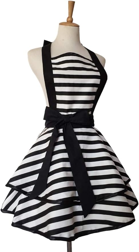Hyzrz Lovely Handmade Cotton Retro Aprons for Women Girls Cake Kitchen Cook Apron for Mother's Gift (Black)