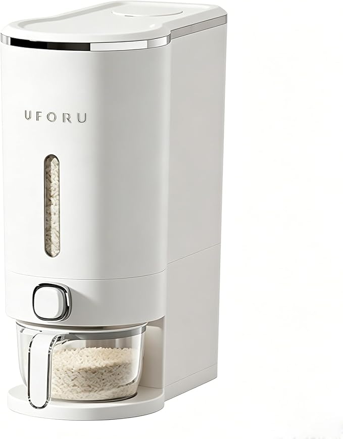 Rice Dispenser, Rice Storage Container with Measuring Cup for Kitchen Pantry Household, Cereal Dry Food Storage Containers Airtight, Sealed Moisture Proof (White 22 Lbs)